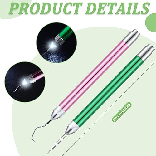 Miniatura 10 de Therwen 2 herramientas de deshierbe LED para deshierbar de vinilo, herramienta de vinilo con gancho de pasador de luz, bolígrafo iluminado para