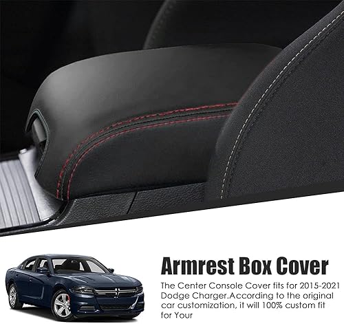 Miniatura 7 de sportuli Funda de cuero antiarañazos para reposabrazos de repuesto para Dodge Charger Chrysler 300 300C 2011-2022 2023 (costuras rojas)
