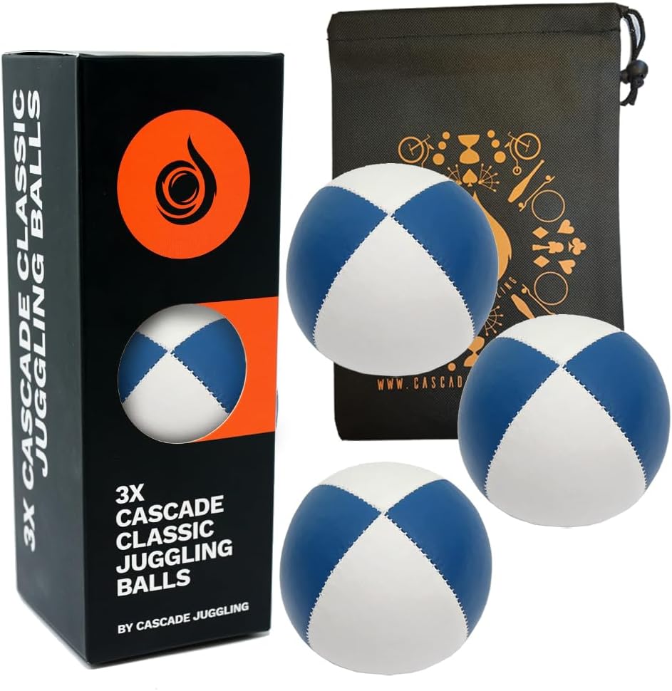 3 x Pro 115g Cascade Classic Juggling Balls - Thud Juggling Balls & Bag - Set of 3 Juggling Balls - Blue/White