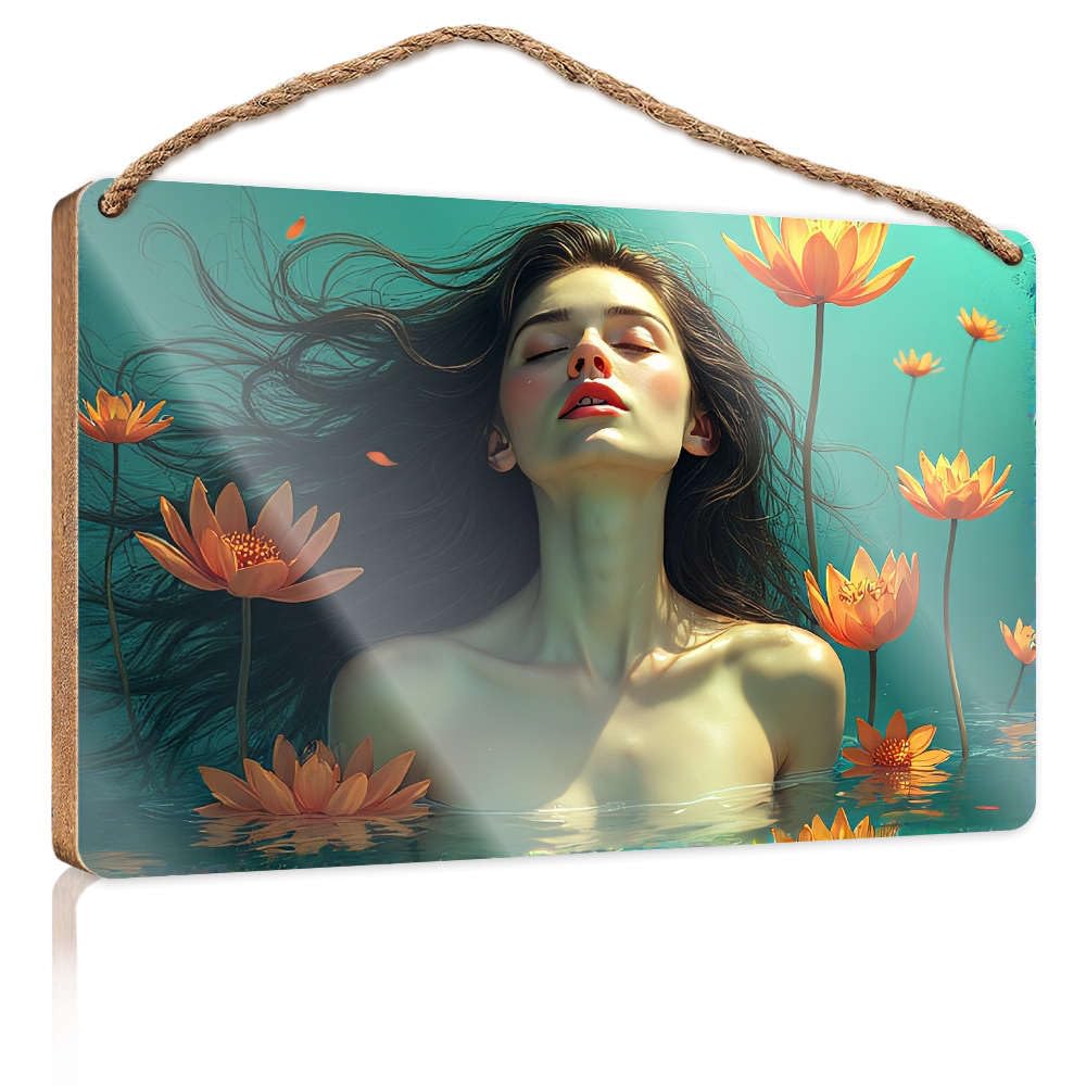 Bathroom Hanging Decor A Serene Figure Floats Amidst Vibrant Orange Lotus Flowers In Tranquil Water. Camper Decor Fall Porch Decor(15X28CM)