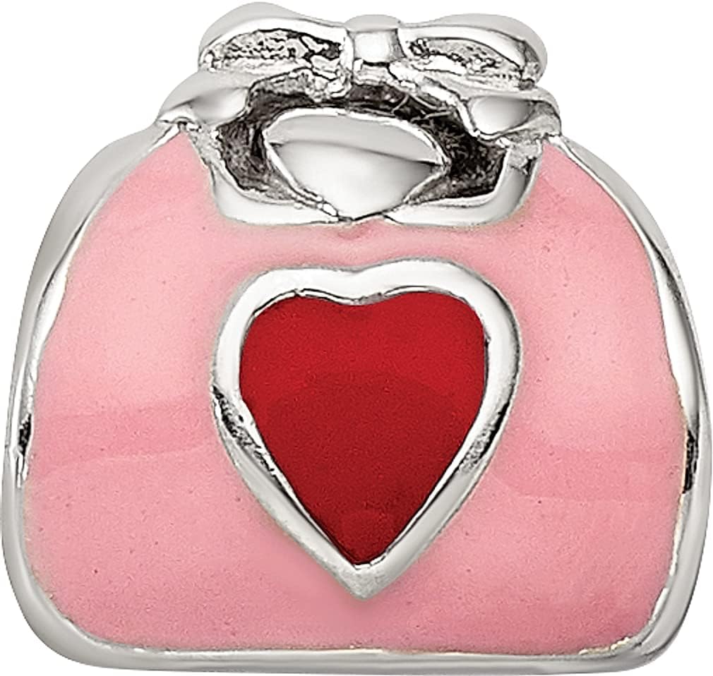 925 Sterling Silver Charm For Bracelet Pink/red Enameled Purse Bead Personal Fine Jewelry For Women Gifts For Her