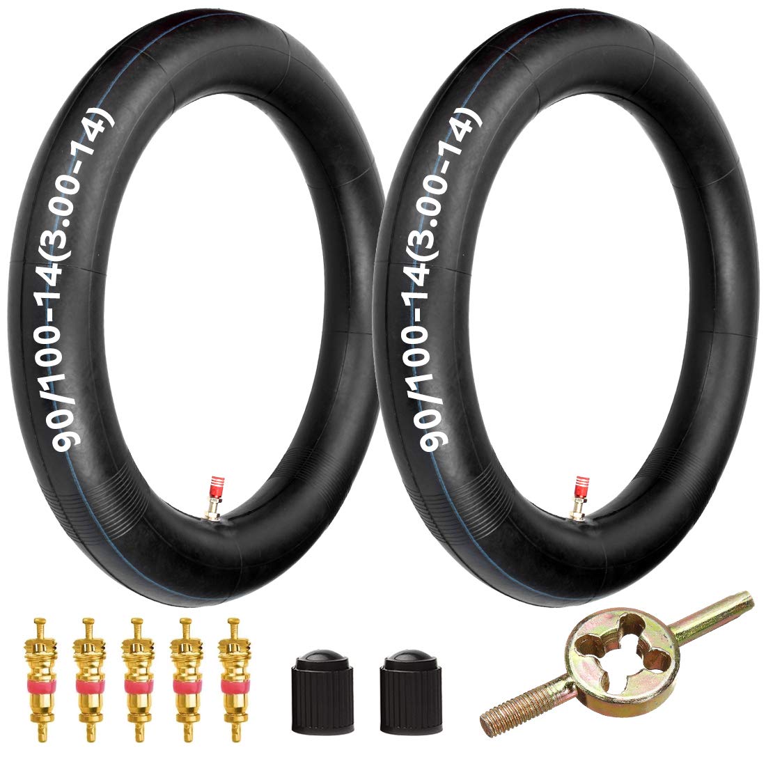 FVRITO Motorcycle 90/100-14 3.00-14 Inch Inner Tube with TR13 Straight Valve Stem Cap Replacement for 110cc 125cc 140cc 150cc Coolster Tao Tao DRZ125 TTR125E Dirt Pit Bike Motorbike 2 Pack