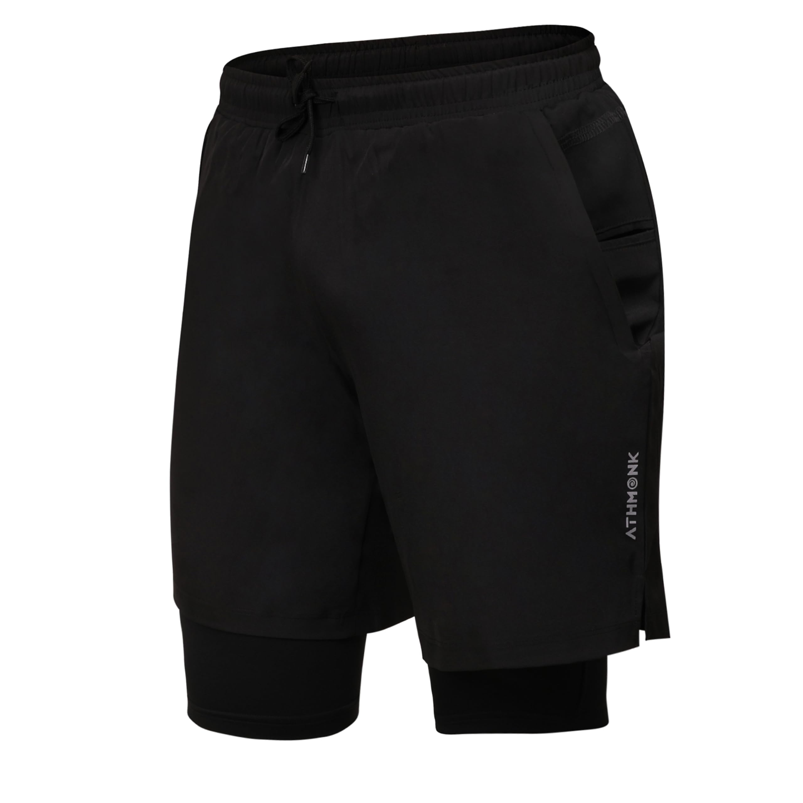 Athmonk 2in1 Hybrid Workout Shorts for Men and Women - Active Wear Running Shorts Tights for Sports Gym - Hidden Mobile Pocket & Zipper Back Pocket - with Double Inner Compression Liner-picture-14