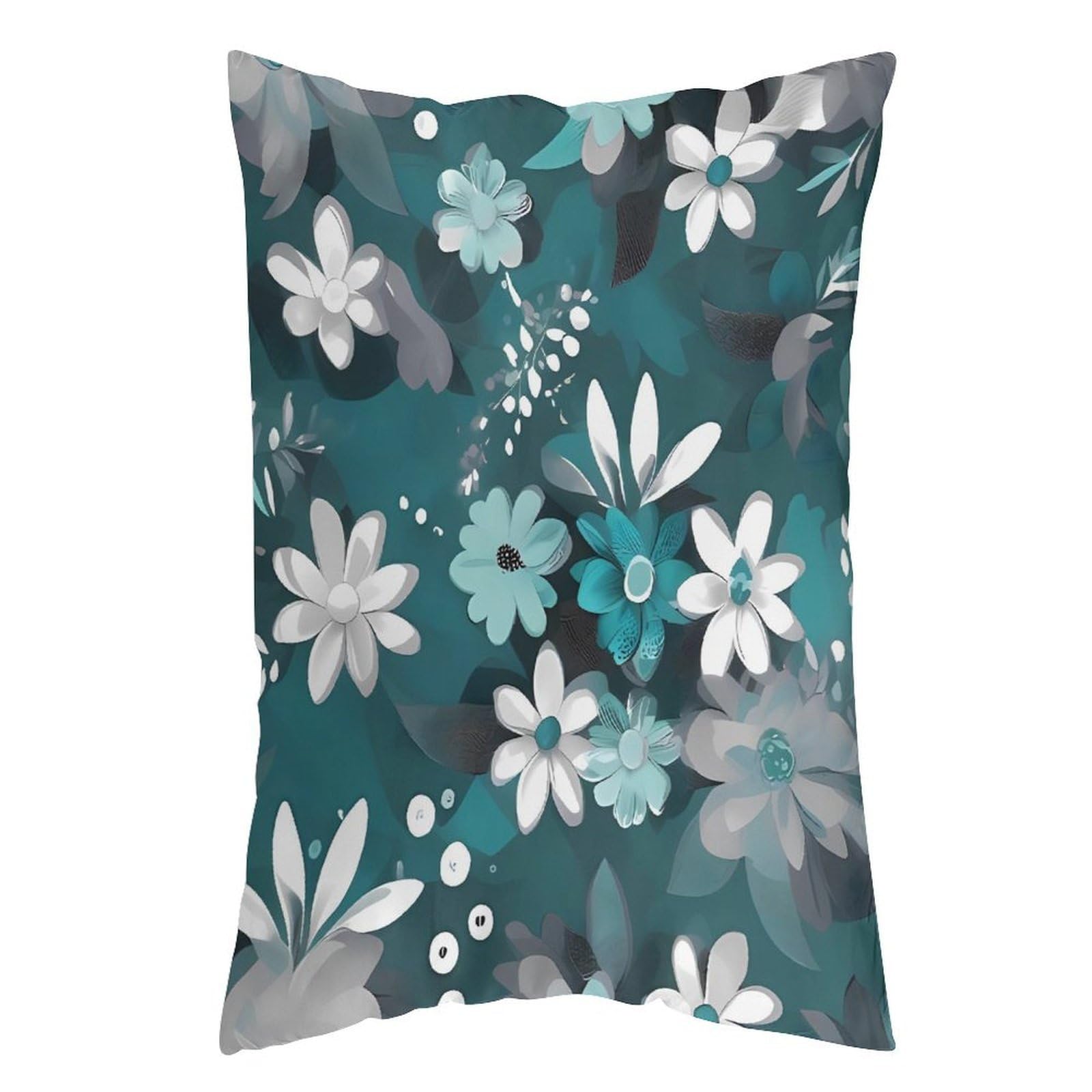 LDGSUPH Teal Grey and White Floral_76917038 Pillow Cases Soft Pillowcase with Invisible Zipper Wrinkle Resistant Pillow Covers Breathable Removable Pillow Protector for Bed Sofa Car 12 "x20