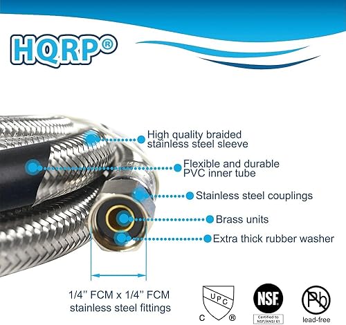 Miniatura 2 de HQRP Manguera universal trenzada de acero inoxidable para refrigeradormáquina de hielo con conexión Comp de 14 pulgadas por 14 pulgadas, línea de