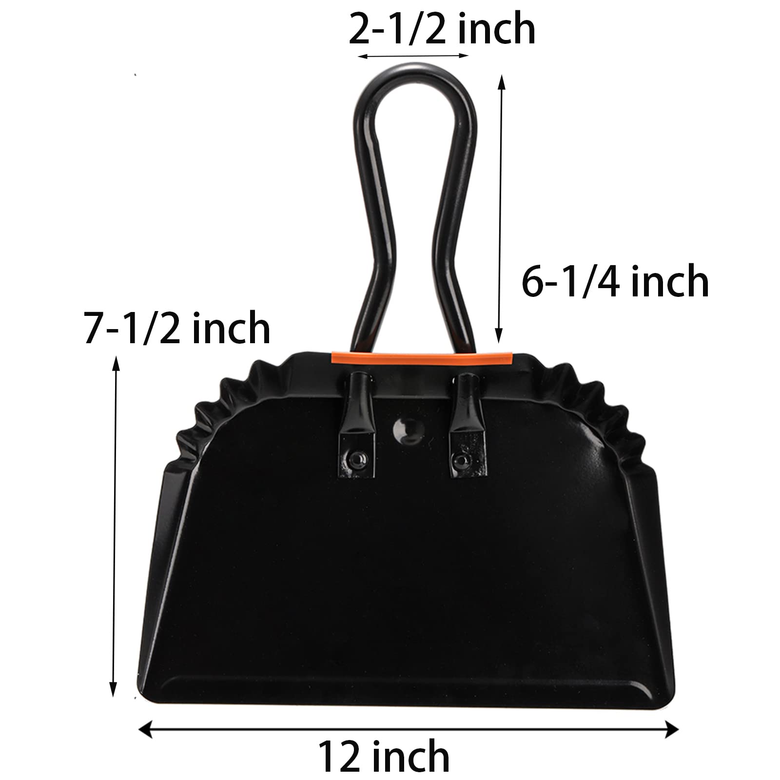 TOPZEA Paquete de 2 recogedores de metal negro, bandeja de polvo de acero resistente de 12 pulgadas con asa, recogedor ancho para interiores, exteriores, chimenea, uso industrial y comercial