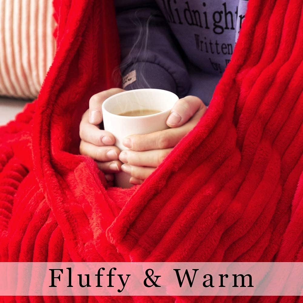 MIULEE Red Fleece Throw Blanket for Couch 300GSM Super Soft Lightweight Plush Striped Blanket, Christmas Warm Cozy Breathable Ribbed Flannel Throws for Bed/Sofa, 50"x60" - Image 2