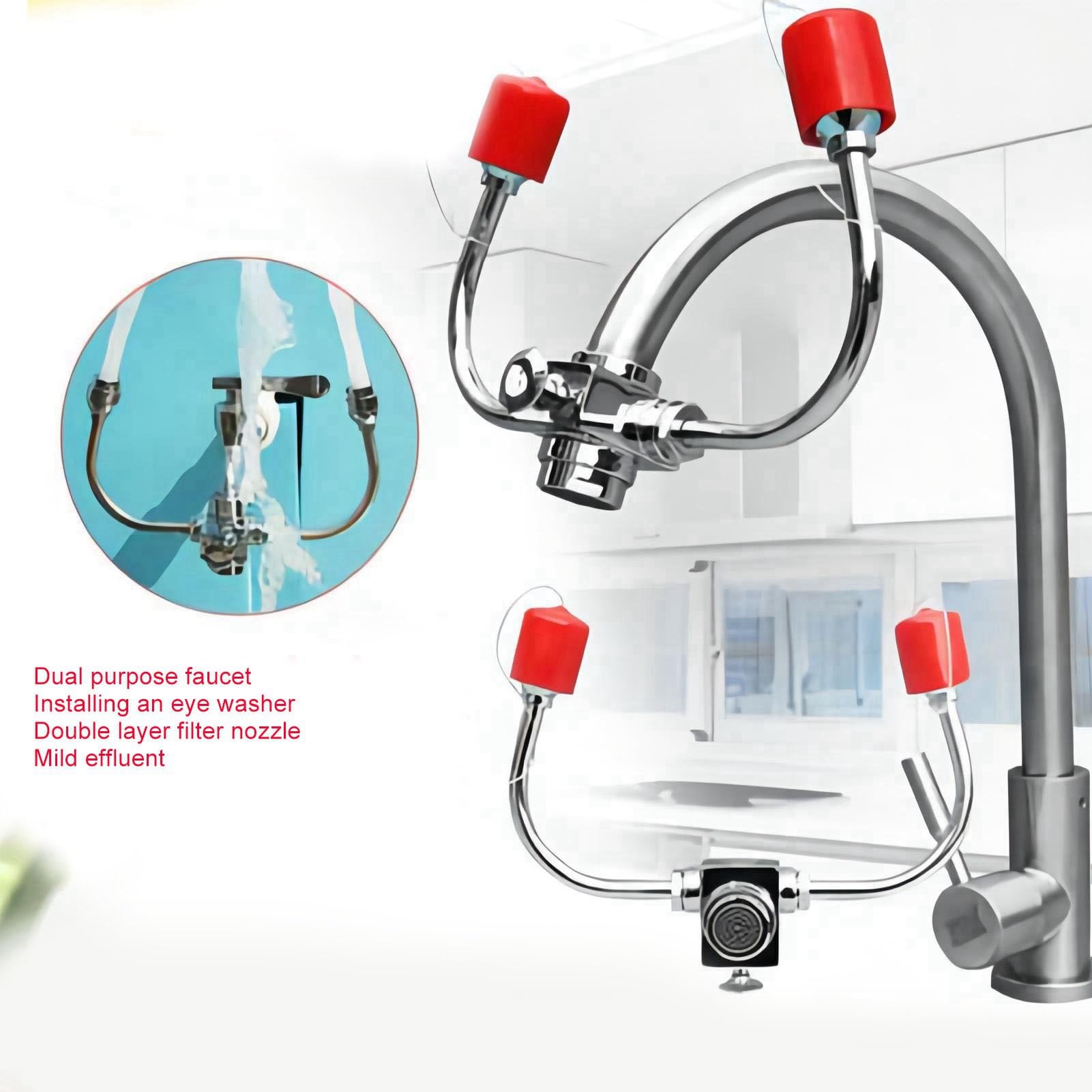 Srliya Kit de rinçage oculaire d'urgence, station de lavage des yeux montée sur le robinet, kit de lavage d'urgence à double usage avec filtre pour laboratoire, industrie, maison, G1/2