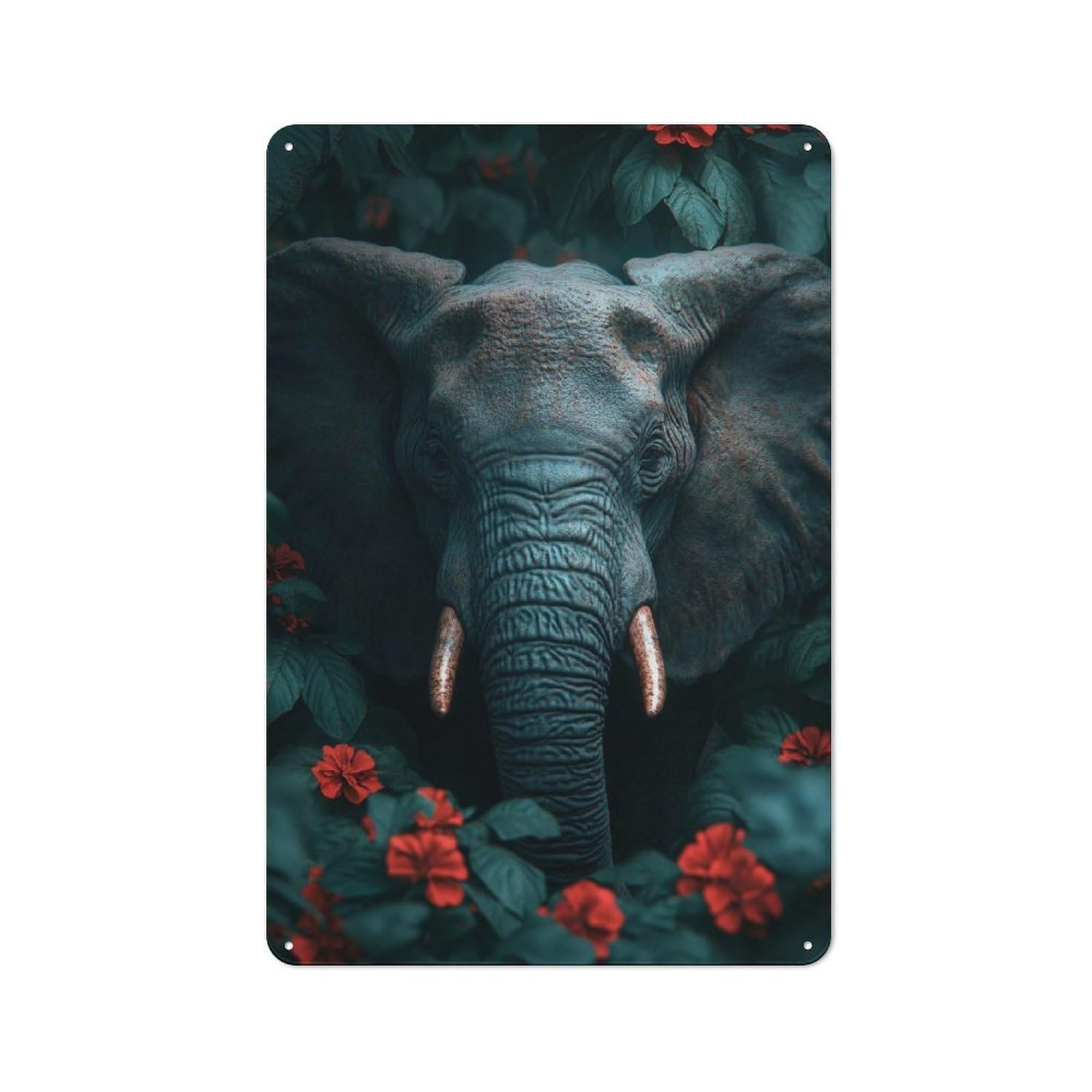 Junmoney Style-10 Elephant In Floral Jungle Rustic Metal Plaque 30X20cm For Living Room Wall, Suited To Home Wall Decor Collectors