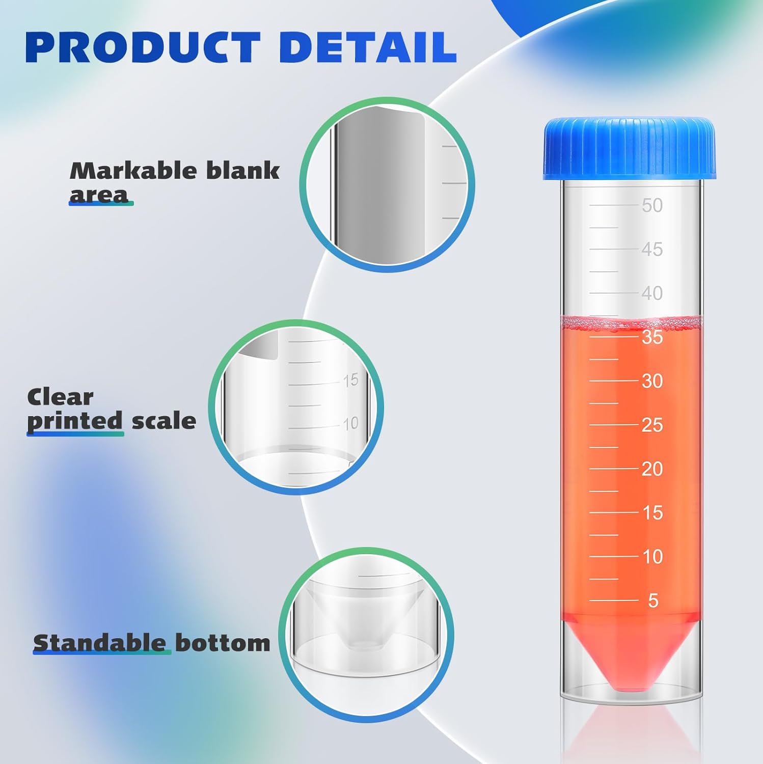 Xuhal 400 Counts 50ml Centrifuge Tubes with Screw Cap Self Standing Plastic Test Tubes with Lids Polypropylene Lab Tubes, Skirted Conical Bottom, Graduated Marks for Science Experiments Seeds Spices - Image 7