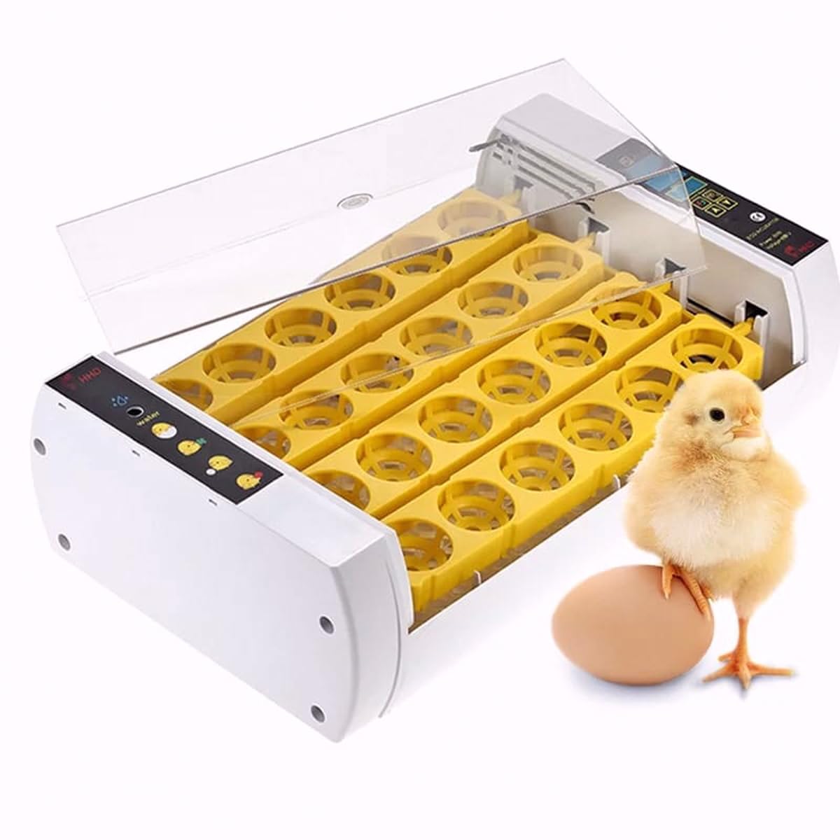 Luxury Incubator 24S - Suitable for 24 Eggs - Turns the eggs - Fully automatic and includes water dispenser - Automatic temperature controller - LED lighting chimney lights