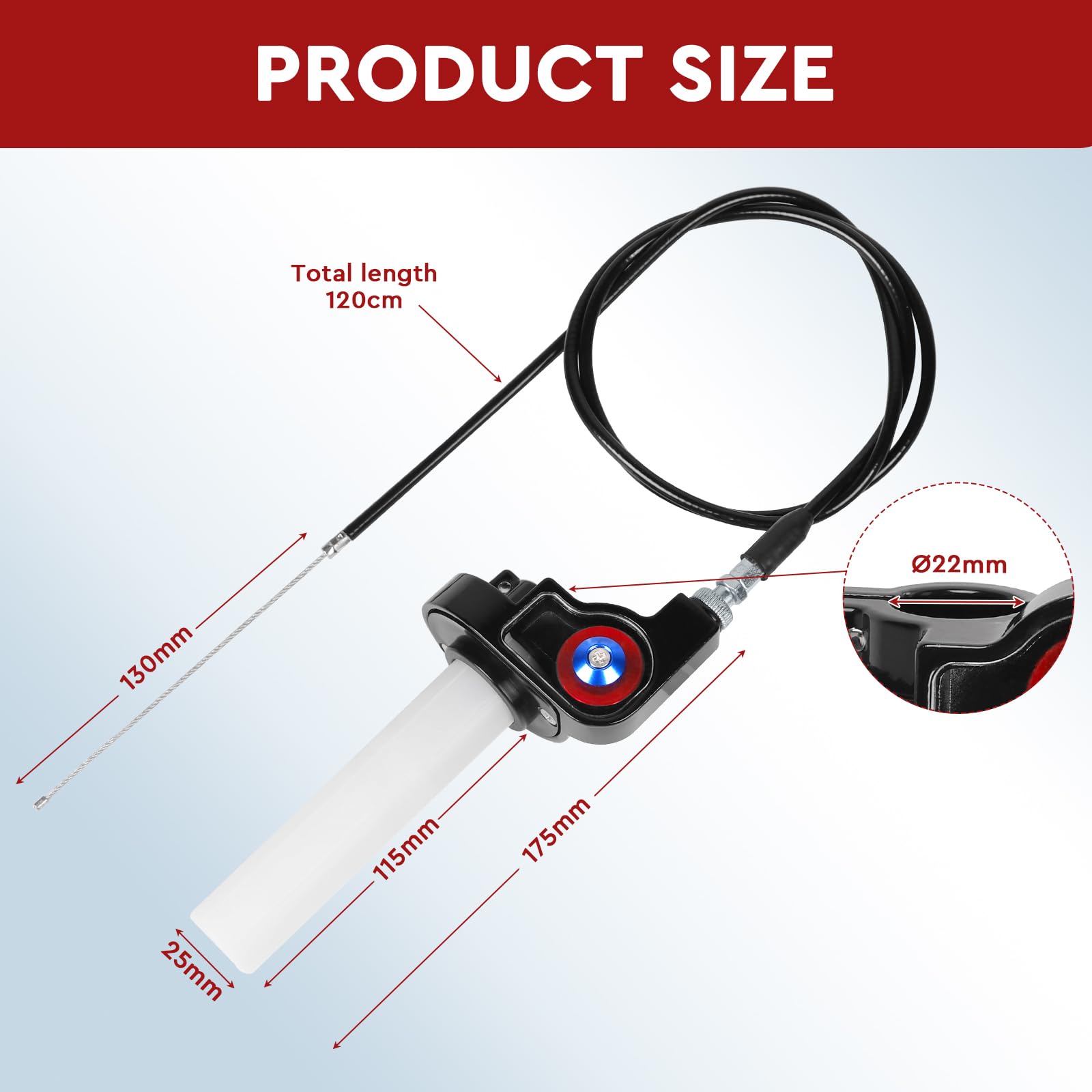 Poignée d'Accélérateur de Moto 22mm Poignées de Guidon Kit de Câble 7/8" Poignet d'Accélérateur à Rotation Rapide avec Câble 1.2m, Poignee de Gaz Tirage Rapide pour 50cc-200cc Quad ATV Pit Dirt Bike