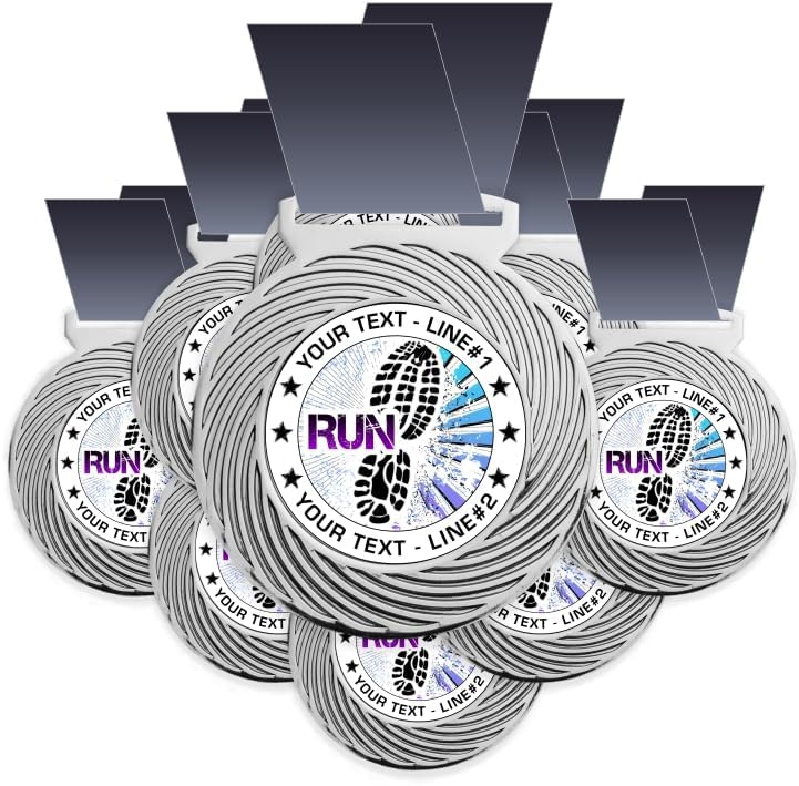 10 Pack Run Award Medal, Custom Text Medallion Design. for 5K, 10K, Track, Marathon or Other Running Event Awards. Large 3-1/8”W x 3-1/2”H Quality Medal Printed in USA