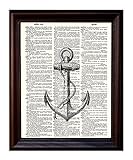 Dictionary Art Print Nautical Anchor - Printed on Recycled Vintage Dictionary Paper - 8