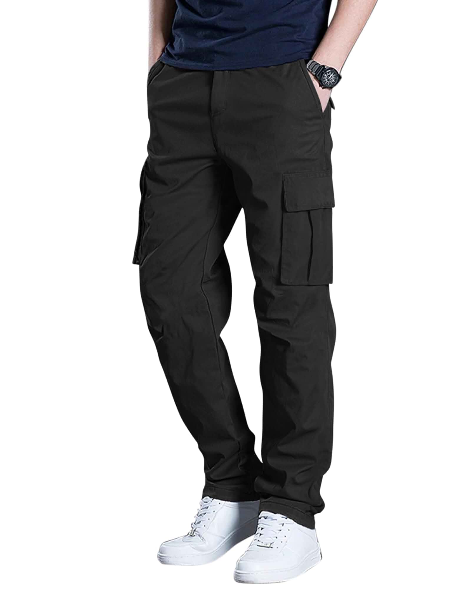 Men's Cargo Pants Stretch Sweatpants Elastic Drawstring Casual Pants Soft fabric, mens workout pants, sweatpants with 6 pockets, lightweight & breathable, hiking, travel, outdoor, running