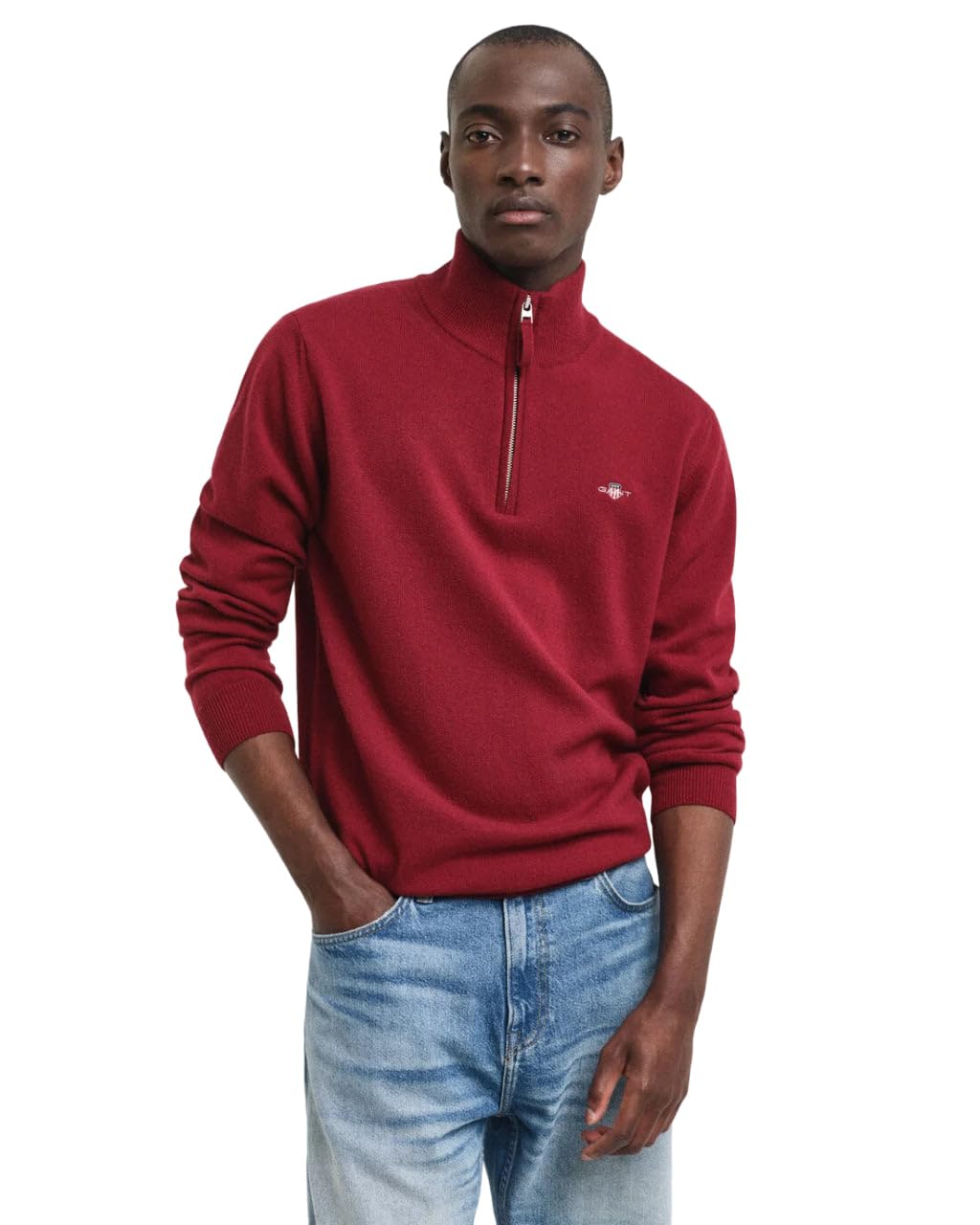 Gant Men's Plumped Red Superfine Lambswool Half Zip, Xl