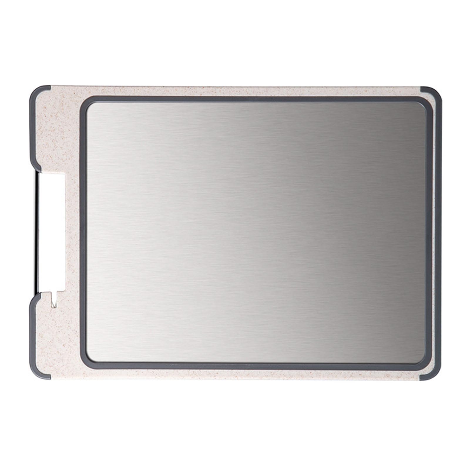 Sbshiouu Gezi Sided Stainless Steel Cutting Board, Wheat Fiber Construction, Hygienic Grinding Design, For Kitchen Home Camping Home Cooking Board