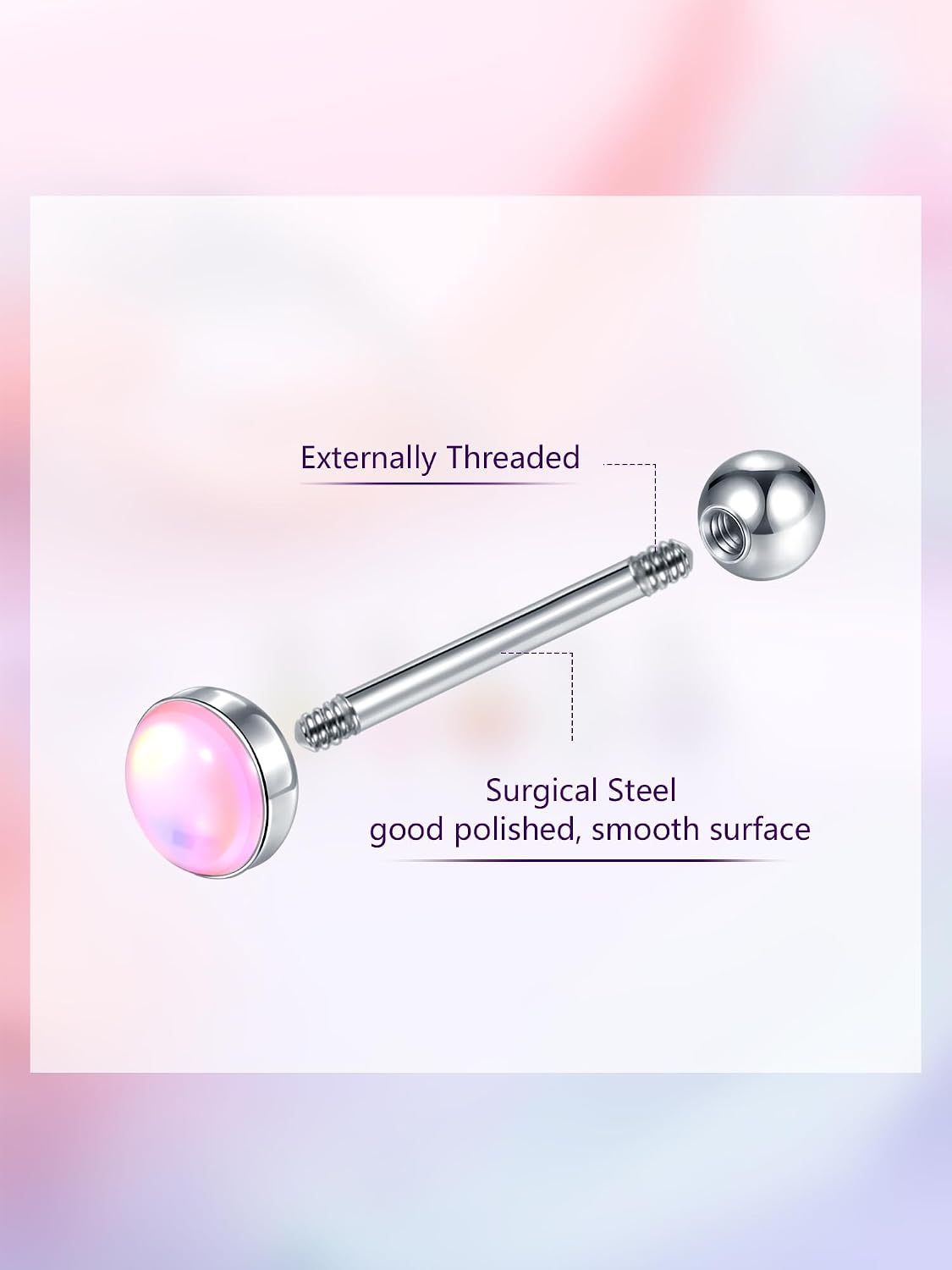 Aumeo 5PCS 14G Tongue Rings - Surgical Steel Tongue Piercing Barbell Jewelry for Men and Women