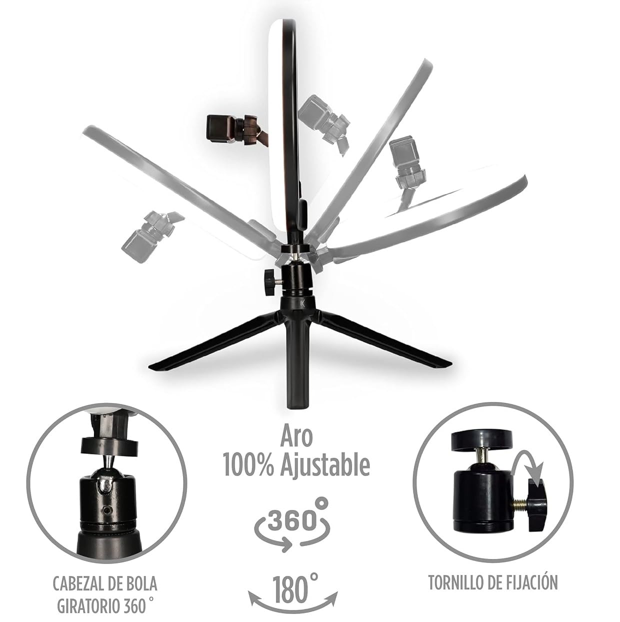 Aro de luz de 26cm de diámetro Led de 9 Colores con Soporte Ajustable Trípode más Anillo de luz RGB, Fotografía, Equipos de Estudio, Anillo de Iluminación, Vídeo (RGB + Tripode + Mini Tripode)