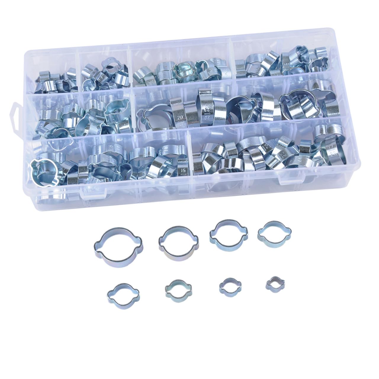 UKCOCO 160 Pezzi Fascette Stringitubo in Acciaio al Carbonio Specifiche per Tubi Aria Acqua Carburante Auto Motori Silicone Scatola di Immagazzinaggio