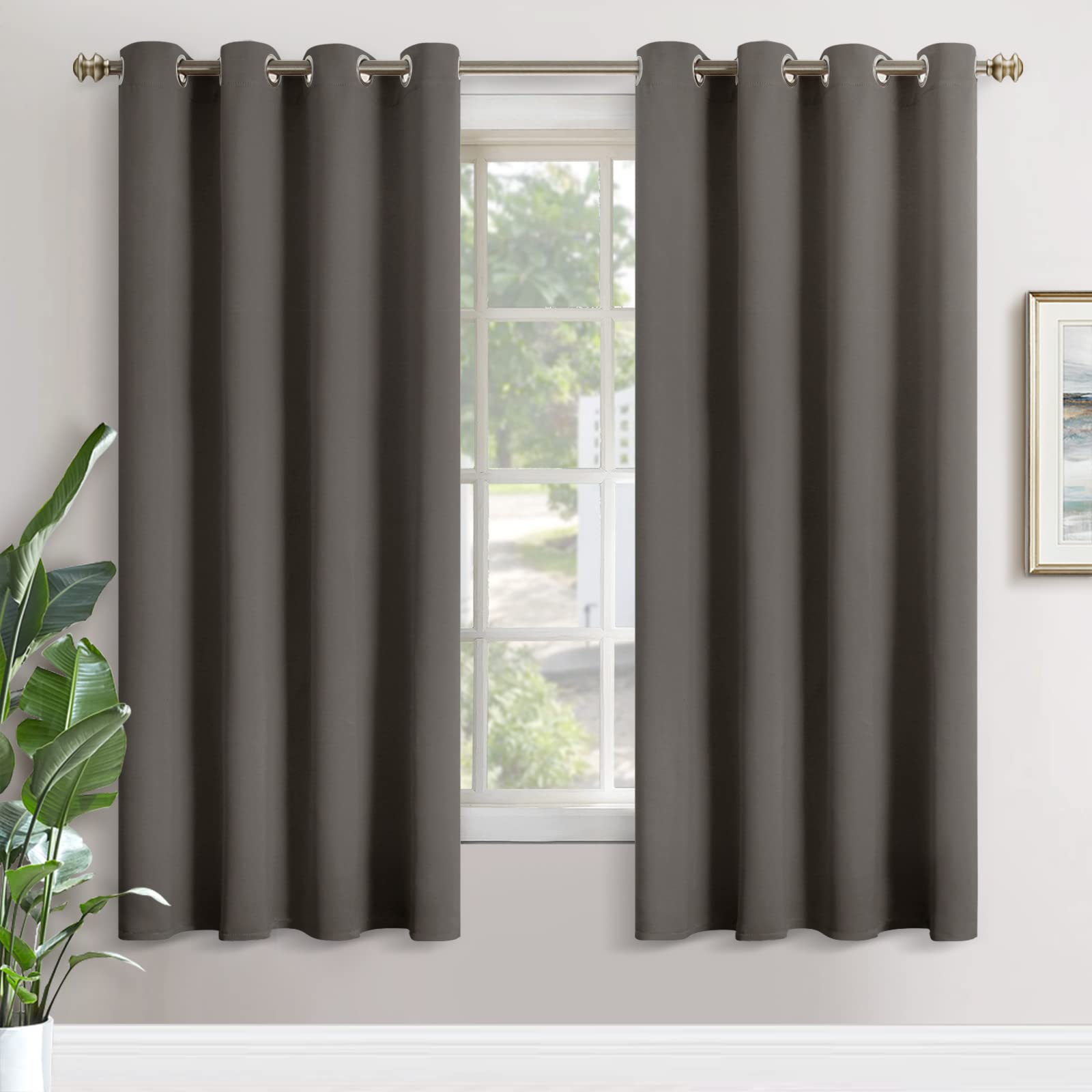 YoungsTex Blackout Curtains for Bedroom - Thermal Insulated with Grommet Top Room Darkening Noise Reducing Curtains for Living Room, 2 Panels, 52 x 72 Inch, Grey