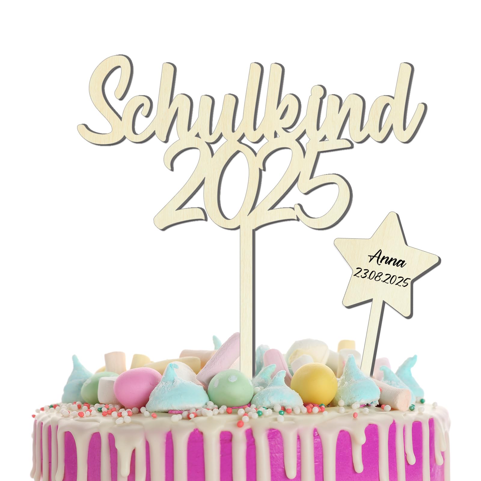 Schulkind 2025 Tortendeko Einschulung, Cake Topper Einschulung mit Stern, Kuchendeko Schulanfang Schuleinführung Schulkind Deko 2025
