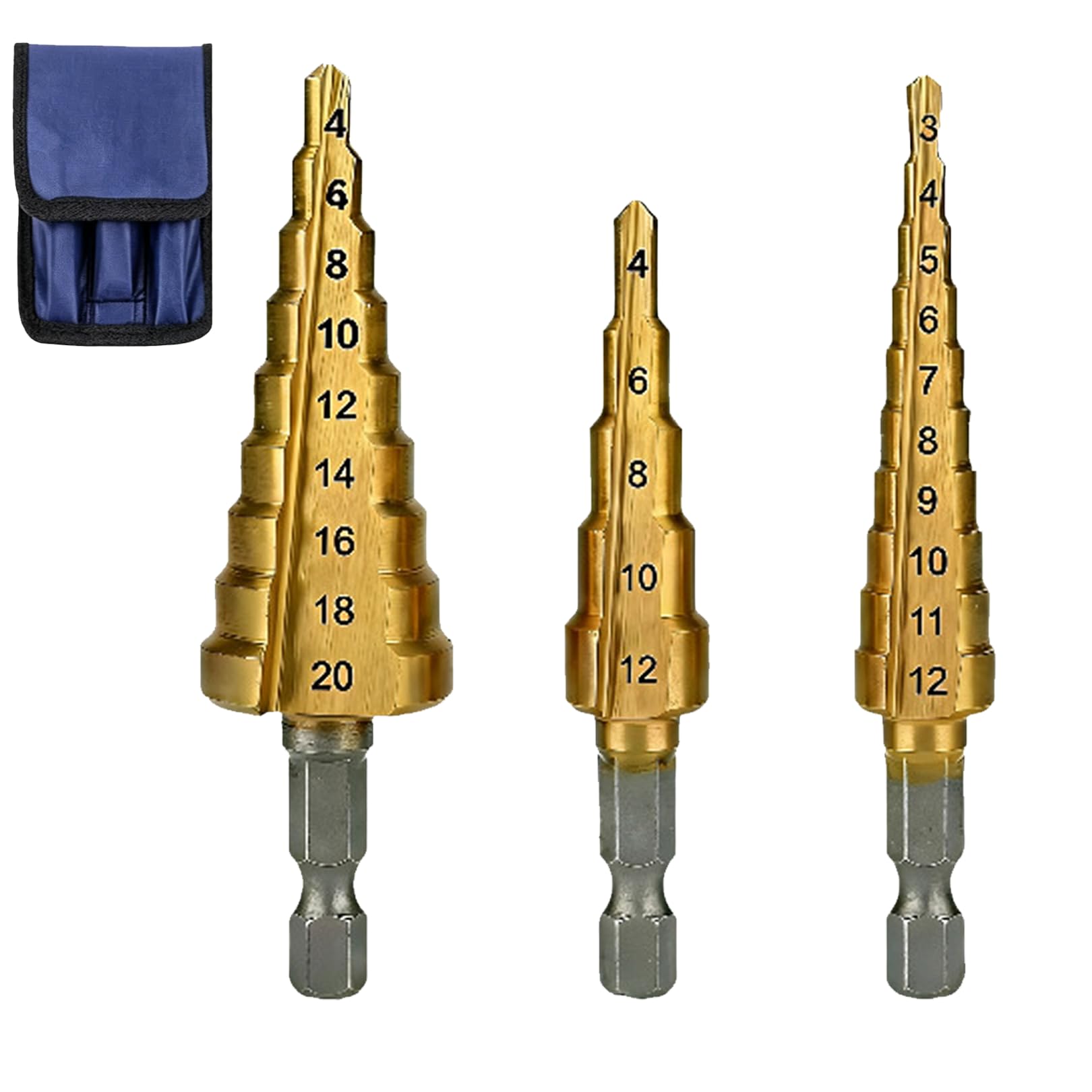3PCS Step Drill Bit,Cone Cutter Stainless Steel Hole Cutters Stepped Drills