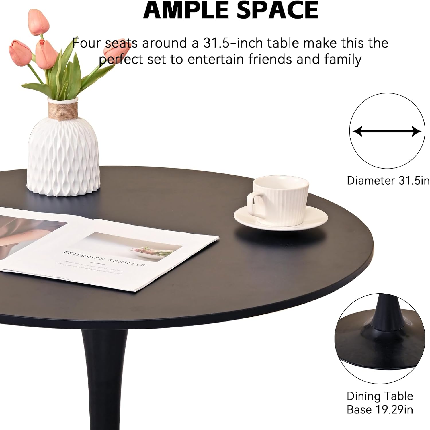 3-Pieces 31.5" Round Dining Table Set for 2, Black Dining Table & Velvet Upholstered Dining Chairs Set of 2 for Kitchen Dining Room Apartment Small Space(Black Chairs)