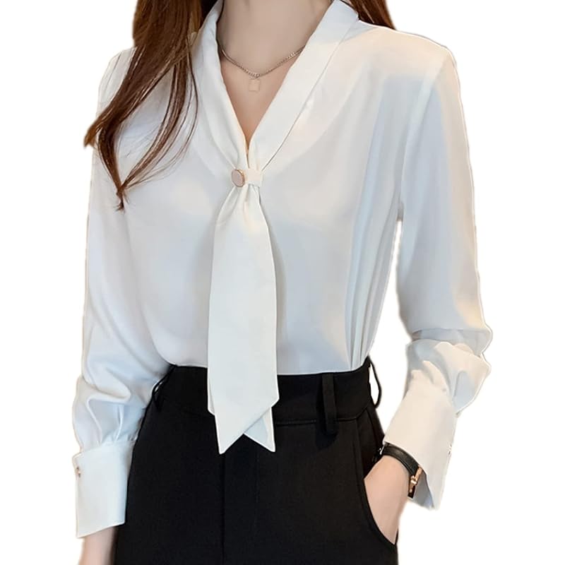 服 ファッション小物 店内全品ﾎﾟｲﾝﾄ2倍 シャツ ブラウス レディース リボンネック トップス 白シャツ ドレスシャツ 就活 ブラウスレディース プルオーバー 長袖 リボン付き ゆったり おしゃれ ビジネス しわになりにくい ホワイト 発表会 デート お洒落 ワークテイスト