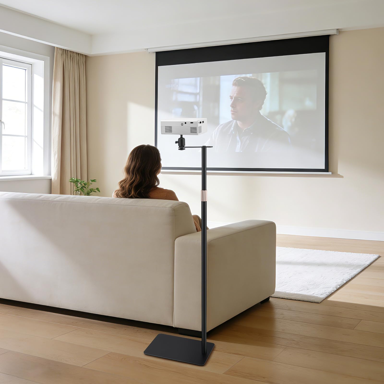 Supporto per Proiettore Regolabile in Altezza 30-130 cm con Rotazione 360°, Portata Max 5 kg, realizzato in Acciaio al Carbonio, Compatibile con proiettori, fotocamere, Telecamera