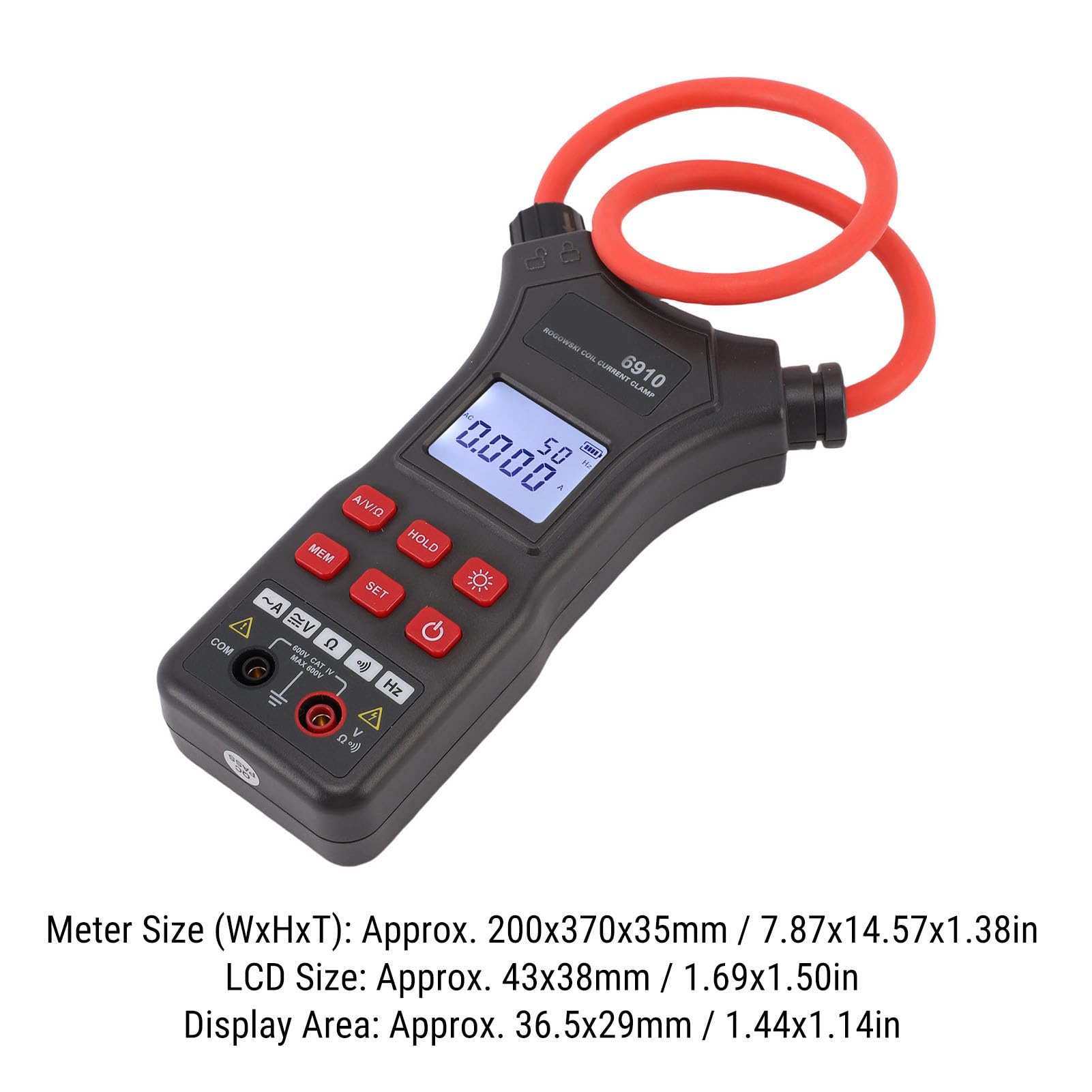 Jeffergarden Pinza Amperimétrica Flexible Medición Sin Contacto 0-10000A CA Linterna Probador Corriente para Cableado Densos ABS