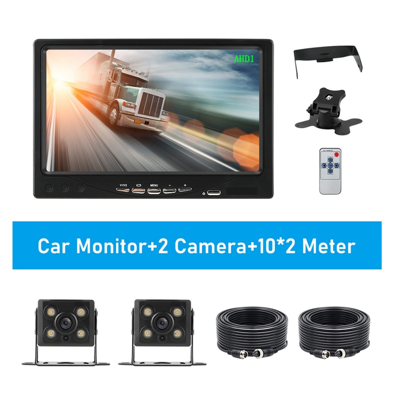 GPS pour Voiture, 7 Pouces AHD 1080P Vue arrière de la Voiture Moniteur Reverse caméra vidéo étanche 4 Broches Rétroviseur for RV Bus Camion pêcheur(2 Camera 10M 10M)