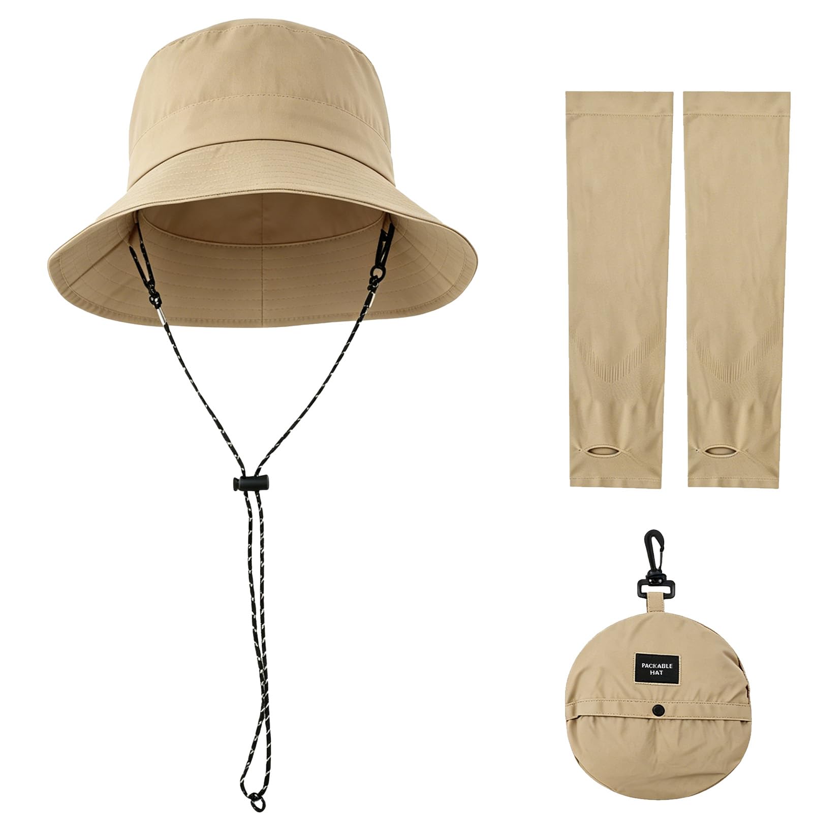 Aitsite Sonnenhut Damen Herren Fischerhut mit Kinnriemen, Fischerhüte Faltbar mit Ärmel UV Sonnenschutz Ärmlinge Armschutz UPF 50+, Sonnenschutz Schnelltrocknend Atmungsaktiver, für Sommer Outdoor
