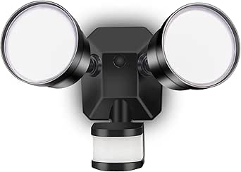 EMANER Exterior Motion Sensor Light, Dusk to Dawn Floodlight 5000K, Always On or Motion Detect On/Off LED Security Light 28W Waterproof, 120V Eave Mount Spotlight for Garage/Backyard, (1-Pack, Black)