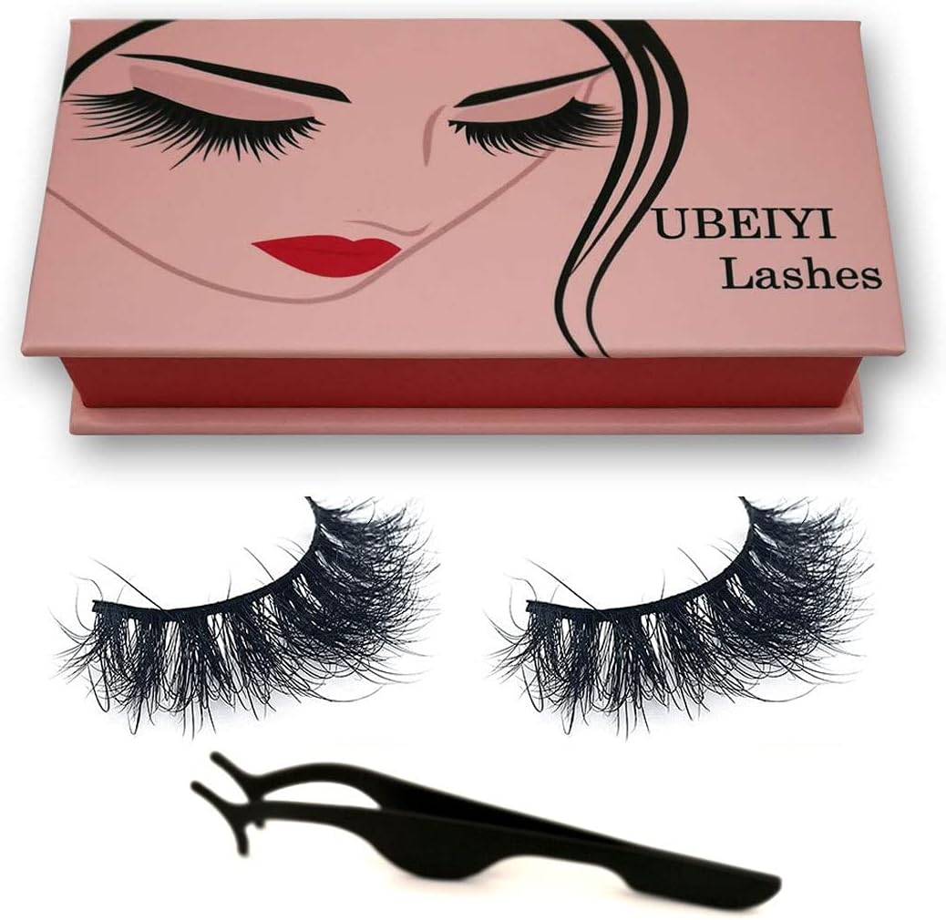 UBEIYI 3D Mink Lashes Hand-made Dramatic Makeup Strip Lashes 100% Fur Fake Eyelashes Thick Crisscross Deluxe False Lashes Black Nature Fluffy Long Soft 1 Pair Gift Package