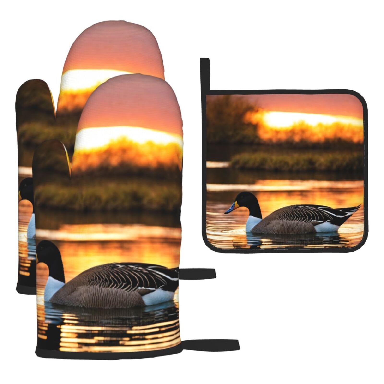Loon Nature Bird Print Oven Kitchen Gloves For Baking Outdoor Grilling Home Use Mitts Microwaving Bbq