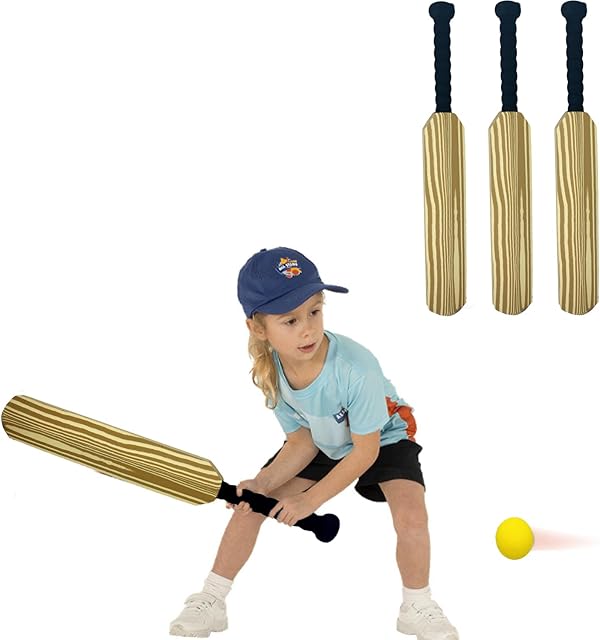 King Sport Children Plastic Cricket Bat with Ball Set, 60Cm Foam Cricket Bat and Ball Set for Boys, Cricket Set with Bat and Ball for Girls, Garden Backyard Beach Park Cricket Set for Junior Kids
