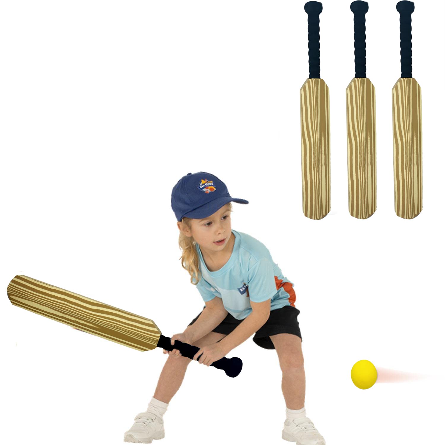 Set Cricket Per Bambini 3+ Anni - Mazza ABS, Monconi E 2 Palle Per Giardino E Spiaggia