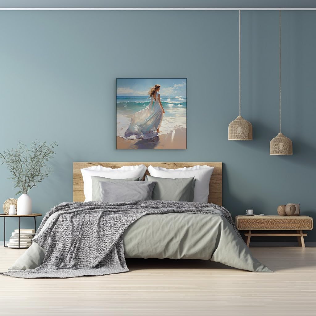 Canvas for Living room. Whispers of the Sea � Embracing Serenity on a Shoreline Stroll, 27 x 18 inch Canvas Wall Art - Contemporary Masterpieces - Modern Home Decor