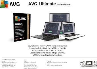 AVG Ultimate 2026 Für 10 Geräte 1 Jahr Box Komplettpaket mit Antivirus VPN und TuneUp PC/Mac/Android/iOS