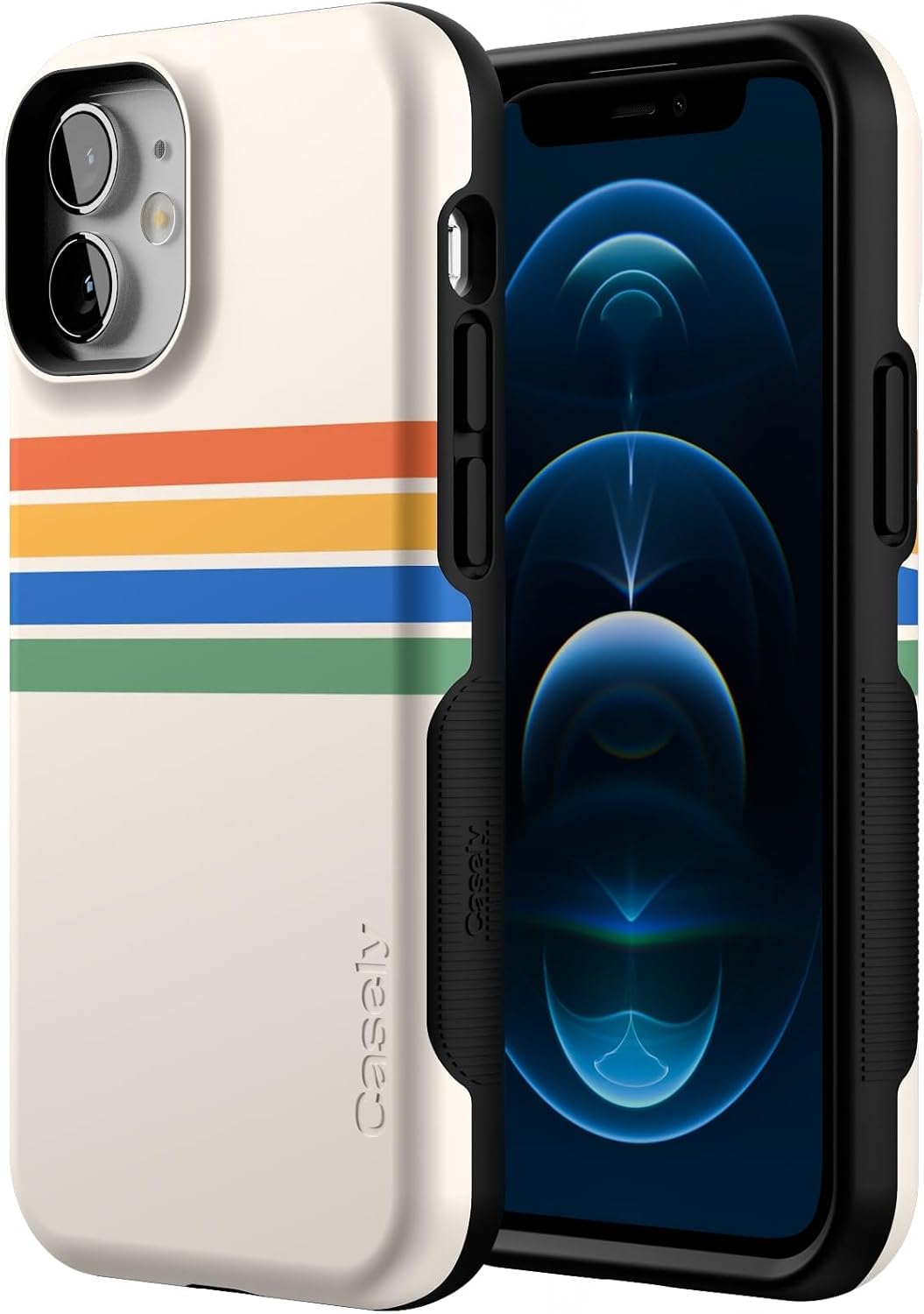 Casely iPhone 12 Mini Case | Totally Groovy | Rainbow Stripes Color Block | Compatible with MagSafe | Bold Protective Design