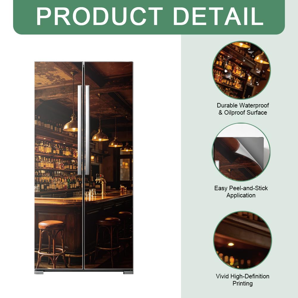 2Stück Bar Vinyl Türaufkleber Selbstklebende Kühlschrankfolien Bar Thema Abnehmbar Wasserdicht Wandtürbild Für Küche Heim Büro Wohnzimmer Dekoration 200x83cm 78.7x32.3zoll