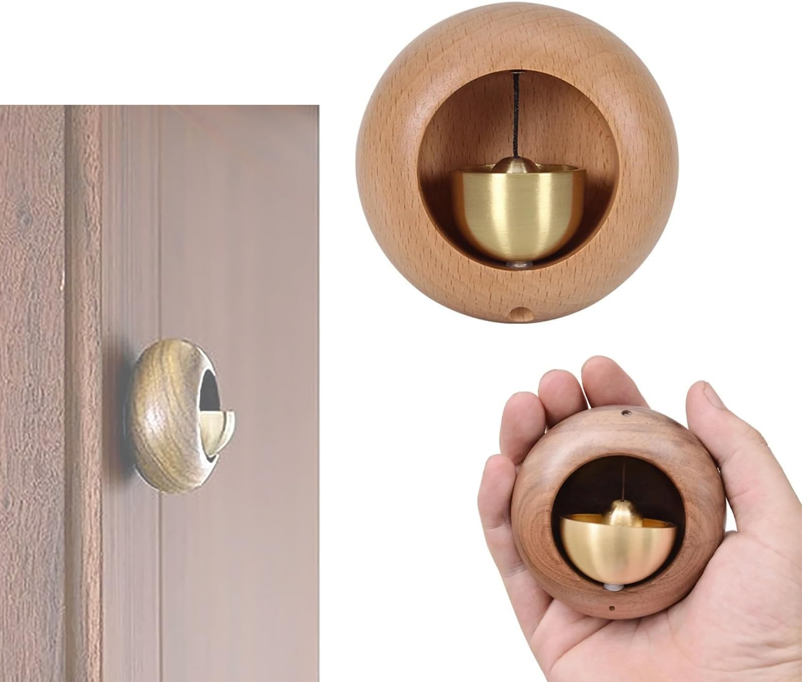 Japanese Style Dopamine Door Bell, Round Wooden Magnetic Shopkeepers Bell, Shopkeepers Bell for Door Opening, Magnetic Attached Doorbell Chime for Business, Hanging Decoration Door Bell (A)