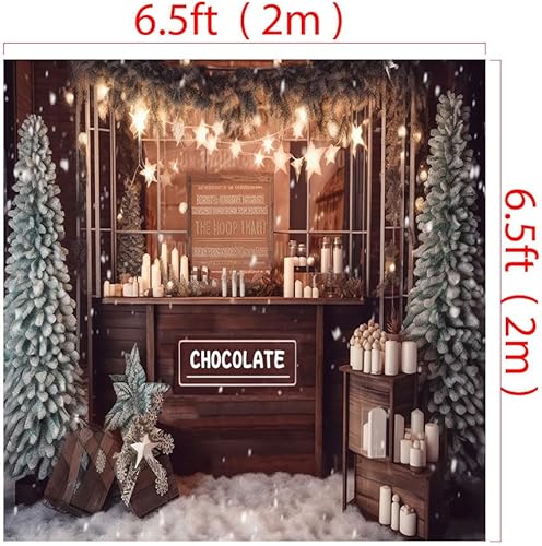 Miniatura 2 de Kate Telón de fondo de tienda de chocolate de Navidad de 6.5x6.5 pies6.6x6.6 ft, velas de árbol de Navidad, fondo de tela impresa digital,