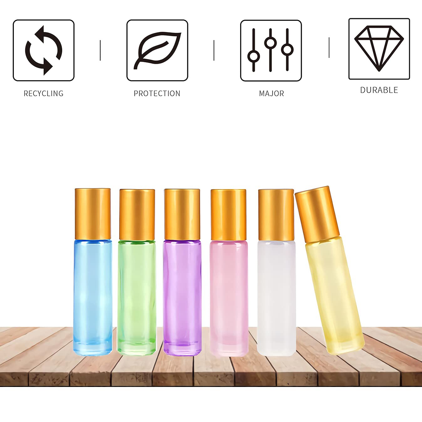 Lot de 4, Flacons à Bille pour Huiles Essentielles 10ml – Bouteilles Roll-on en Verre Bleu avec Couvercle Or avec Rouleau en Acier Inoxydable (1 décapsuleur et 1 entonnoir)