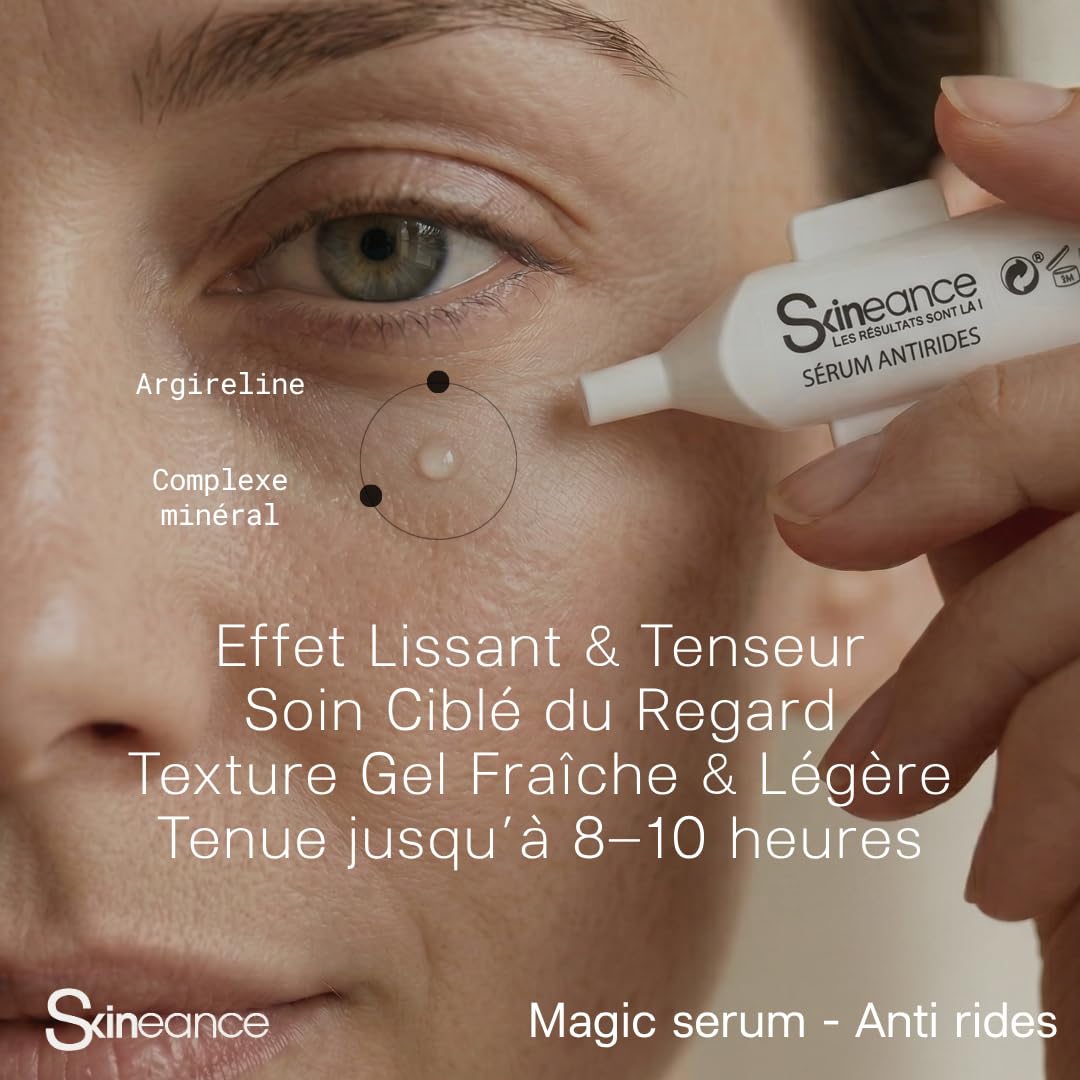Skineance Magic Serum Contour des Yeux | Sérum Tenseur à Effet Lissant Visuel | Soin Cosmétique Anti-Poches Regard Reposé | Texture Gel Légère et Non Grasse | Formules Contrôlées