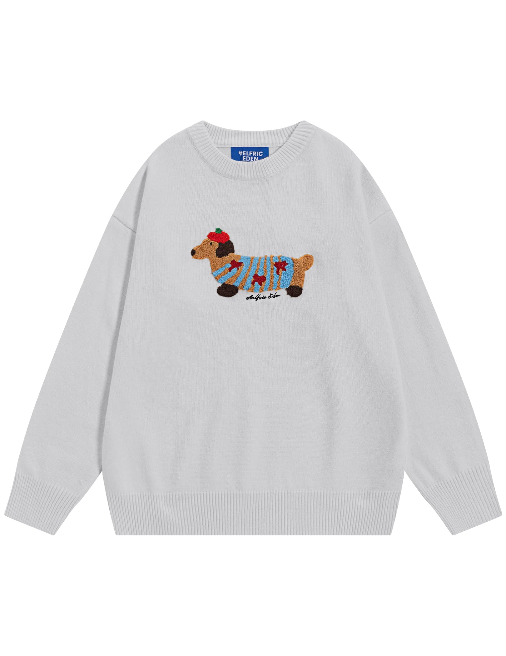 Aelfric Eden Cartoon Dog Sweater Casual Soft Baggy Knit Pullover Sweaters Long Sleeve Crewneck Tops 2024 Trendy Outfits