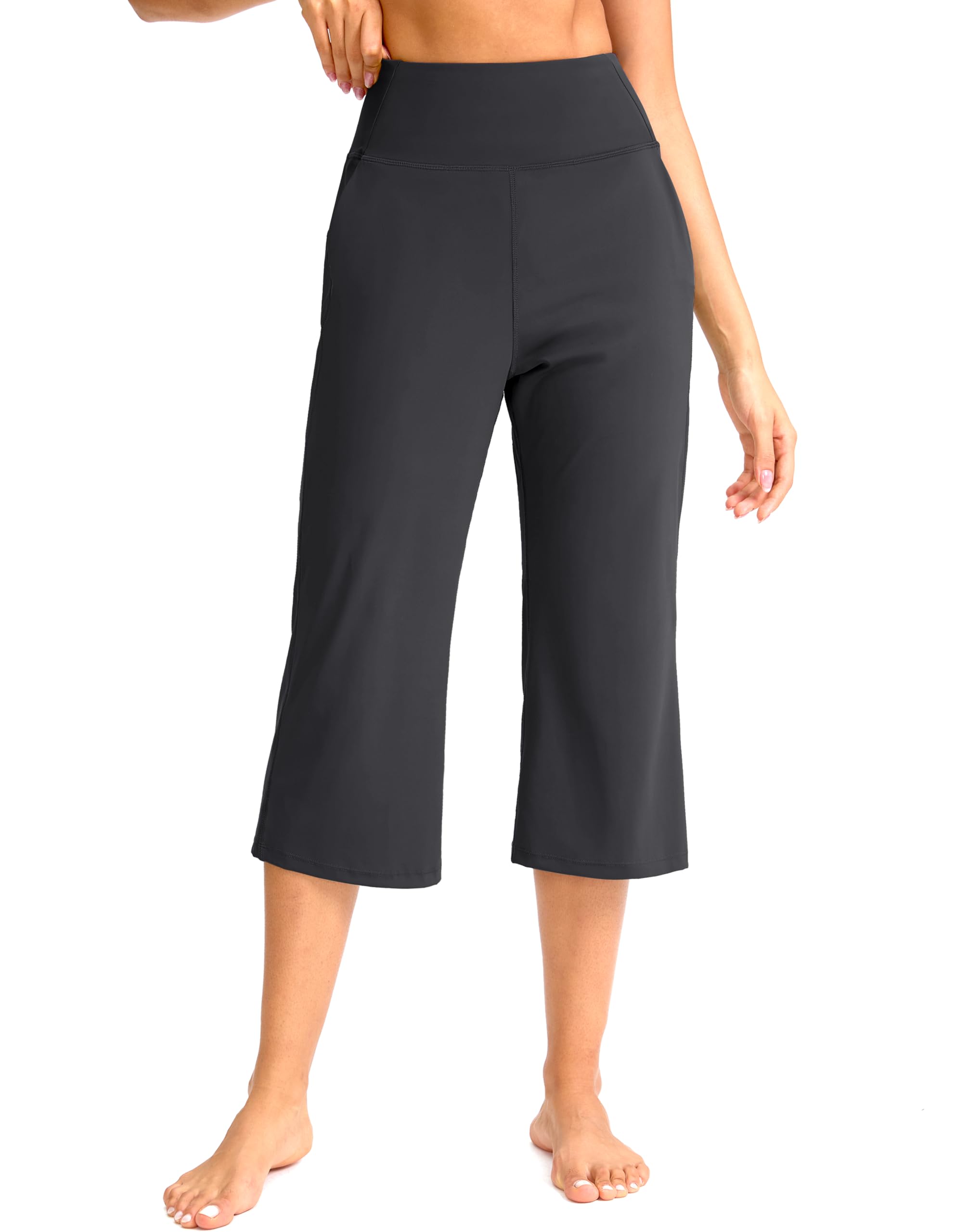 Soothfeel Capri Pants for Women Wide Leg Yoga Pants with Pockets High Waist Casual Dress Crop Pants