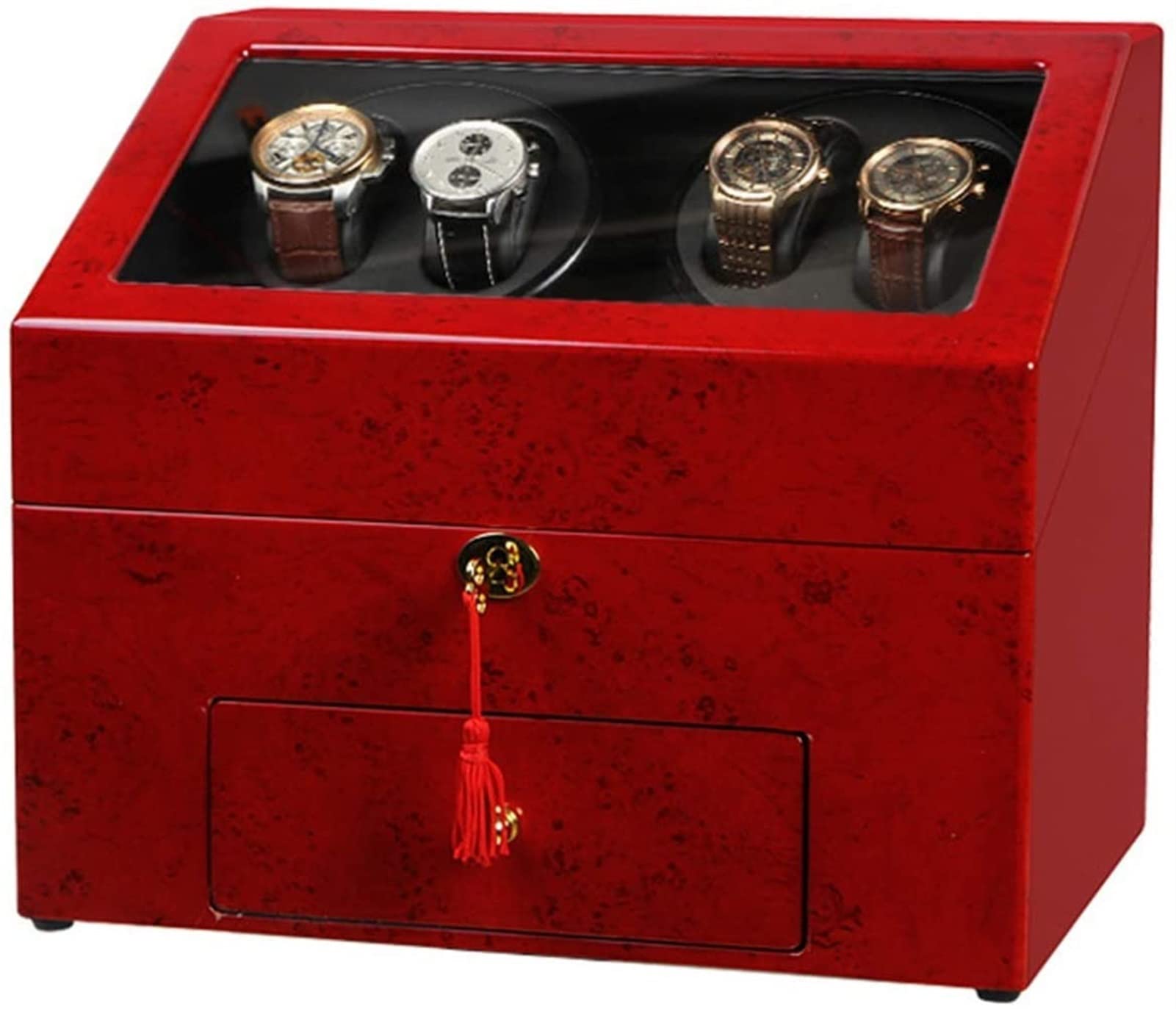 OLSKFUH 4+6 Watch Winder Box For Automatic Watches With Storage Drawer Wood Shell Piano Paint Exterior Silent Motor Accessories,