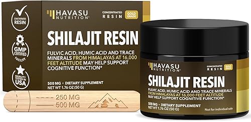 Resina Shilajit del Himalaya con ácido fúlvico, ácido húmico y más de 80 oligominerales  500 mg de Shilajit de grado dorado para hombres y mujeres